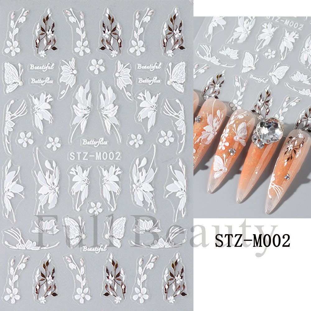2Pcs White Butterfly Flower Lily Petal Matte Effect Thin Nail Art Stickers NH27