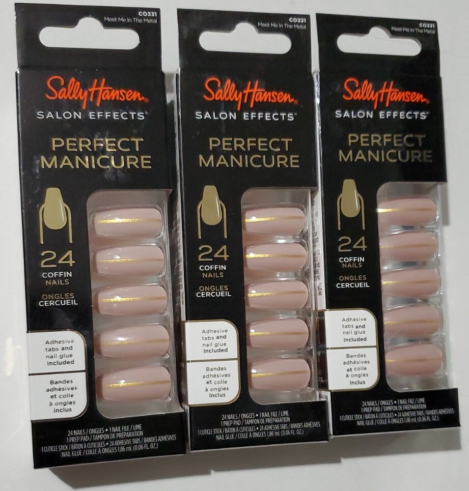 3Pk Sally Hansen Salon Effect Perfect Manicure Coffin Nails Meet Me In The Metal