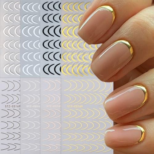 8 Pieces French Tip Line Nail Art Stickers 3D Simple Lines Nail Stickers Black