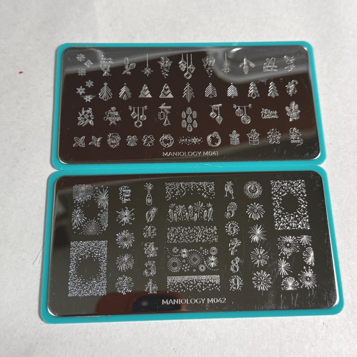Maniology Nail Stamping Plates Set M041 M042 Silver Excellent Holiday Winter DIY