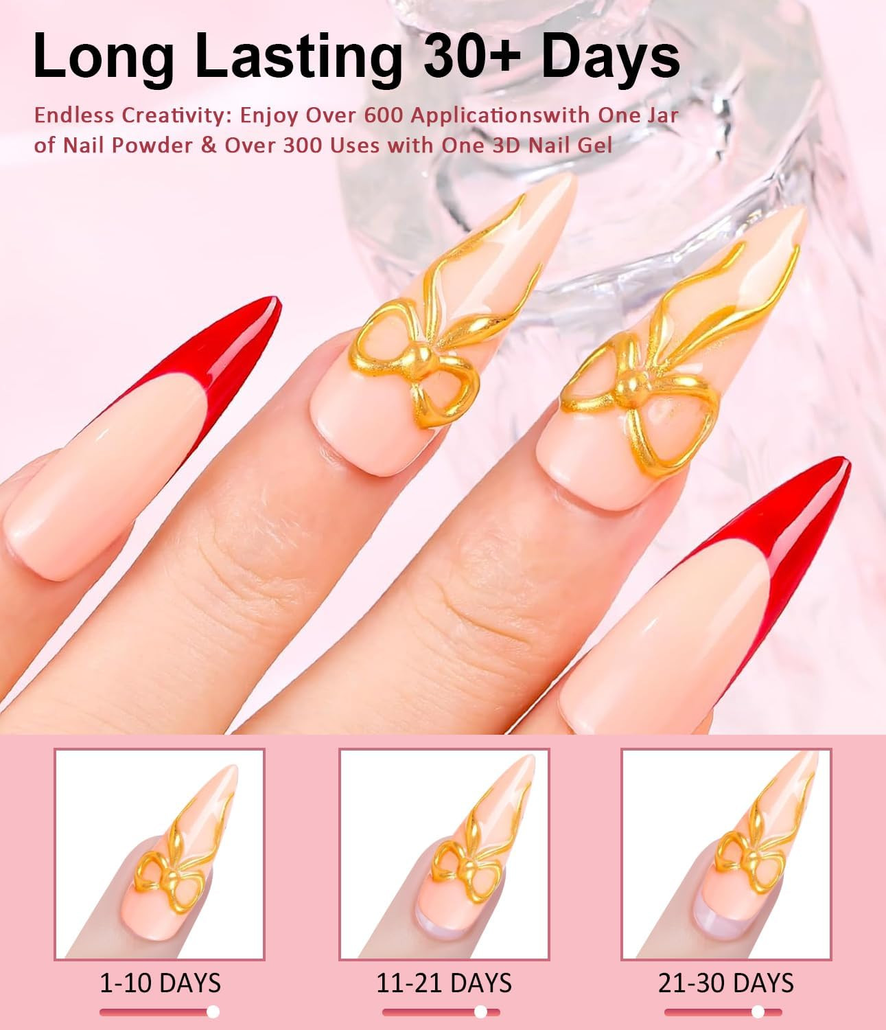 3D Nail Gel Art – 15G Sculpting Gel Nail Glue with Gold White Chrome Nail Powde