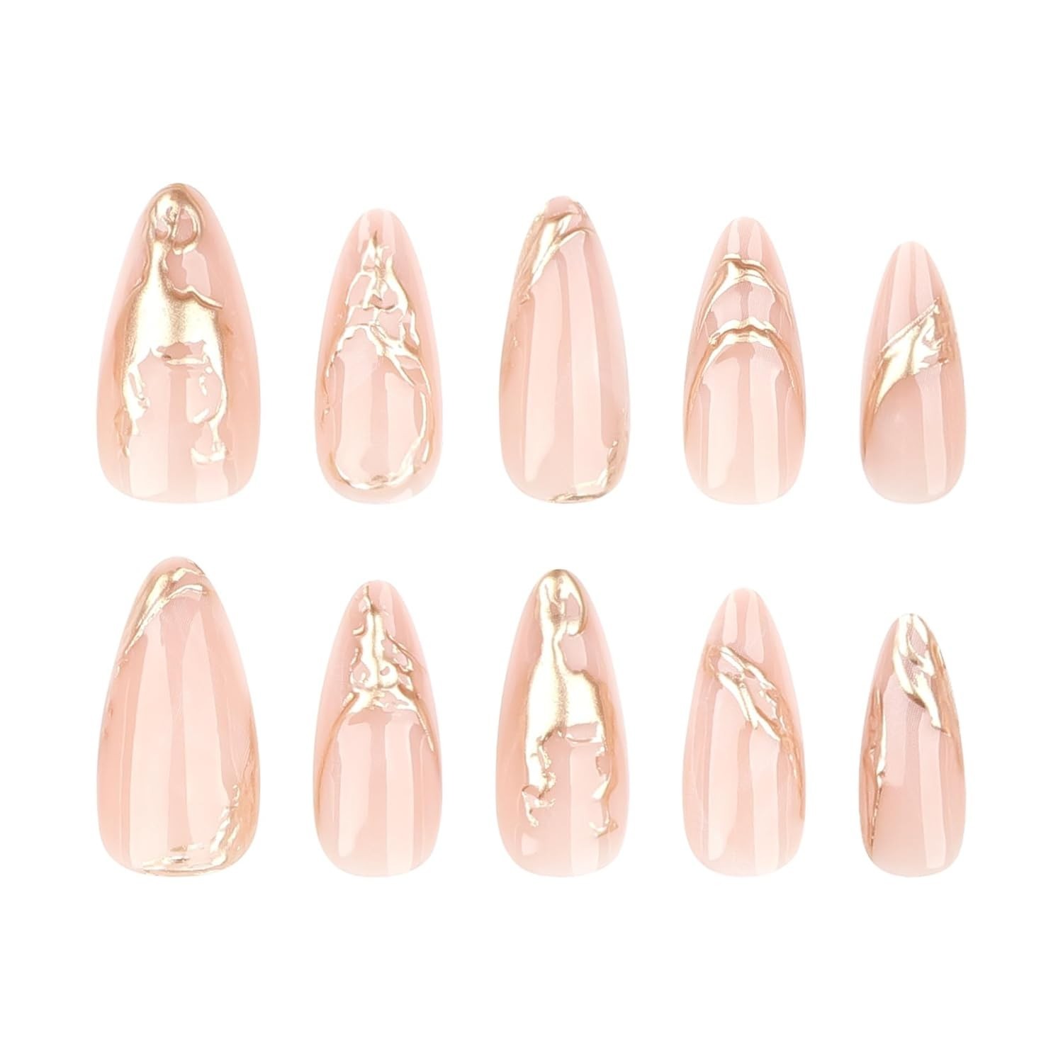 Glossy Gold Almond Fake Nails – 24 Pcs Full Cover Design for Effortless Glam