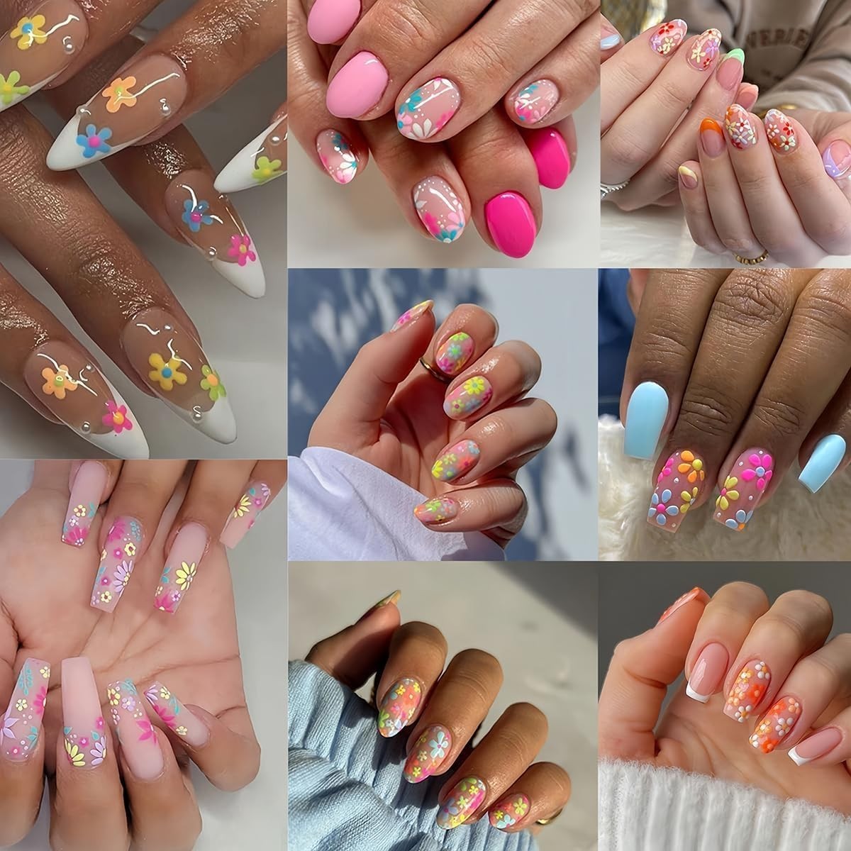 Flowers Nail Art Stickers Decals Colorful Flower Rose Daisy Cherry Blossoms N…