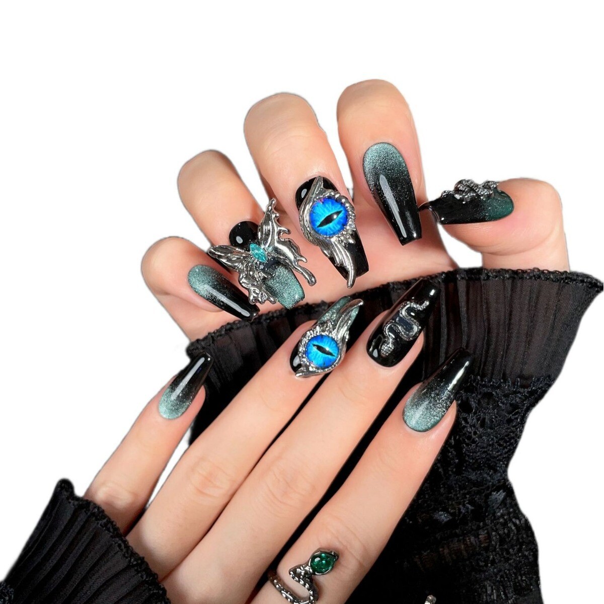 Pure hand-worn nail patch finished metal butterfly fake nails removable