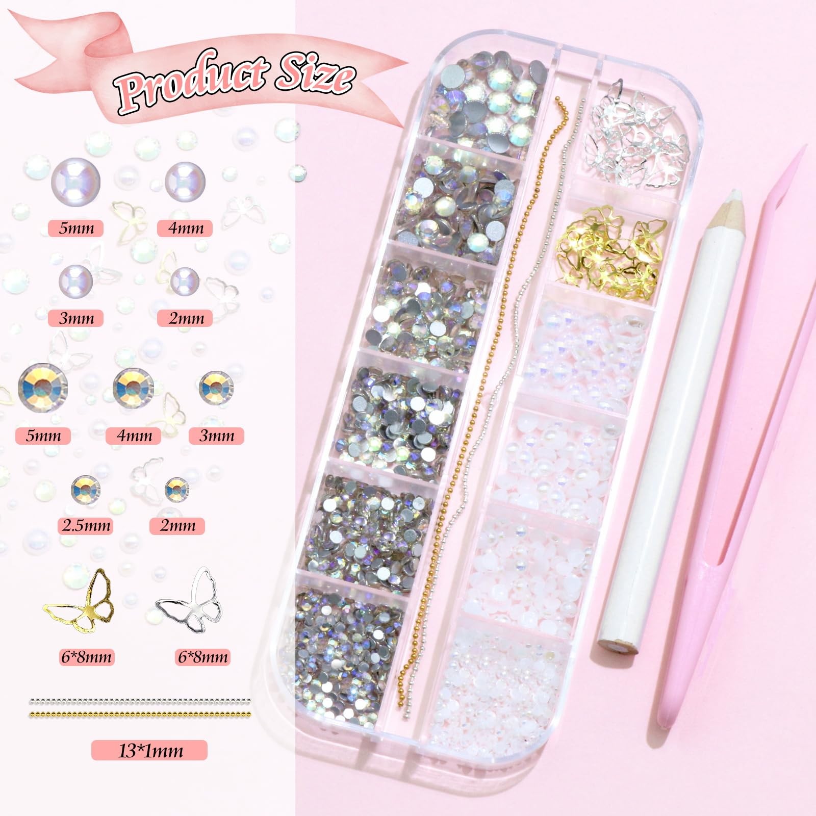 3D Nail Charms Set White Assorted Butterfly Flower Bear Charms for Nails Acry…