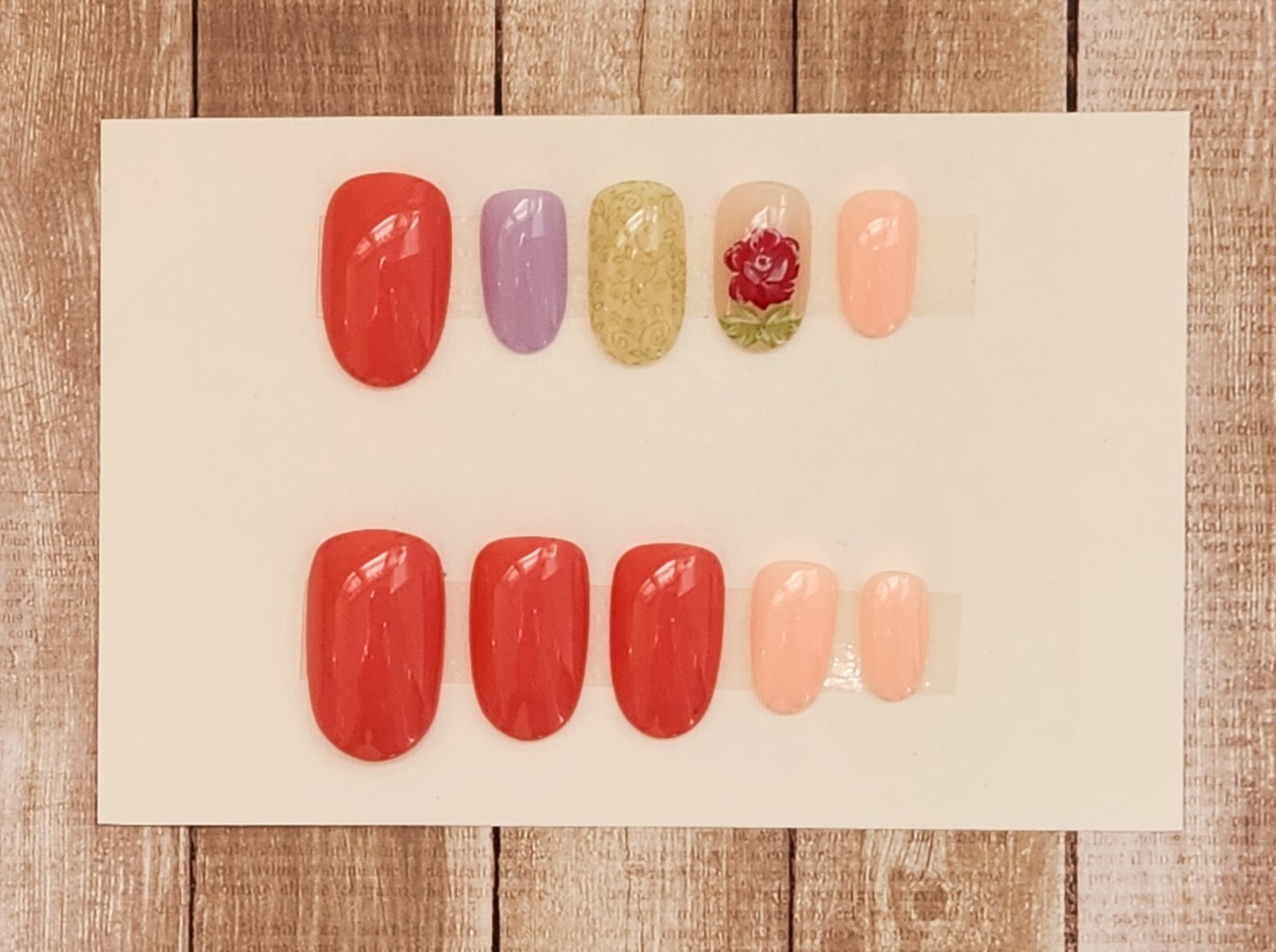 Custom Press On Handmade Gel Nails Pink Multi Rose Accent Oval Short 20 Tips