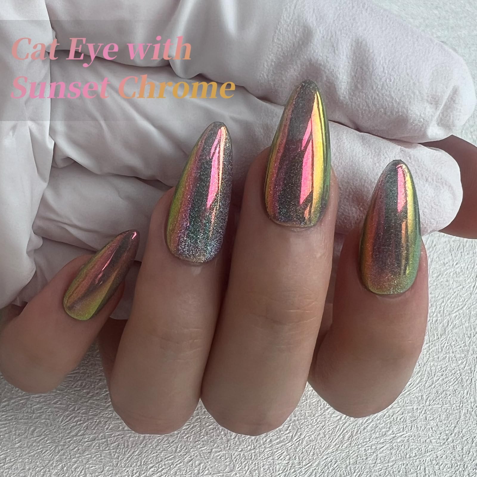 EARLMONI Unicorn Chrome Nail Powder, Aurora Mermaid Color-Shifting Pigment, H…