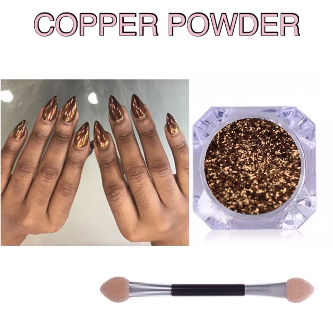 MIRROR Effect BRONZE CHROME NAIL POWDER PIGMENT DUST Golden Copper Nail Art Kit