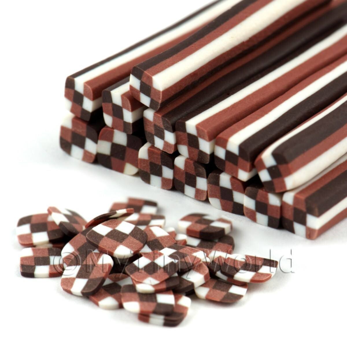 2 x Handmade Chocolate Checkerboard Twist Nail Art Cane
