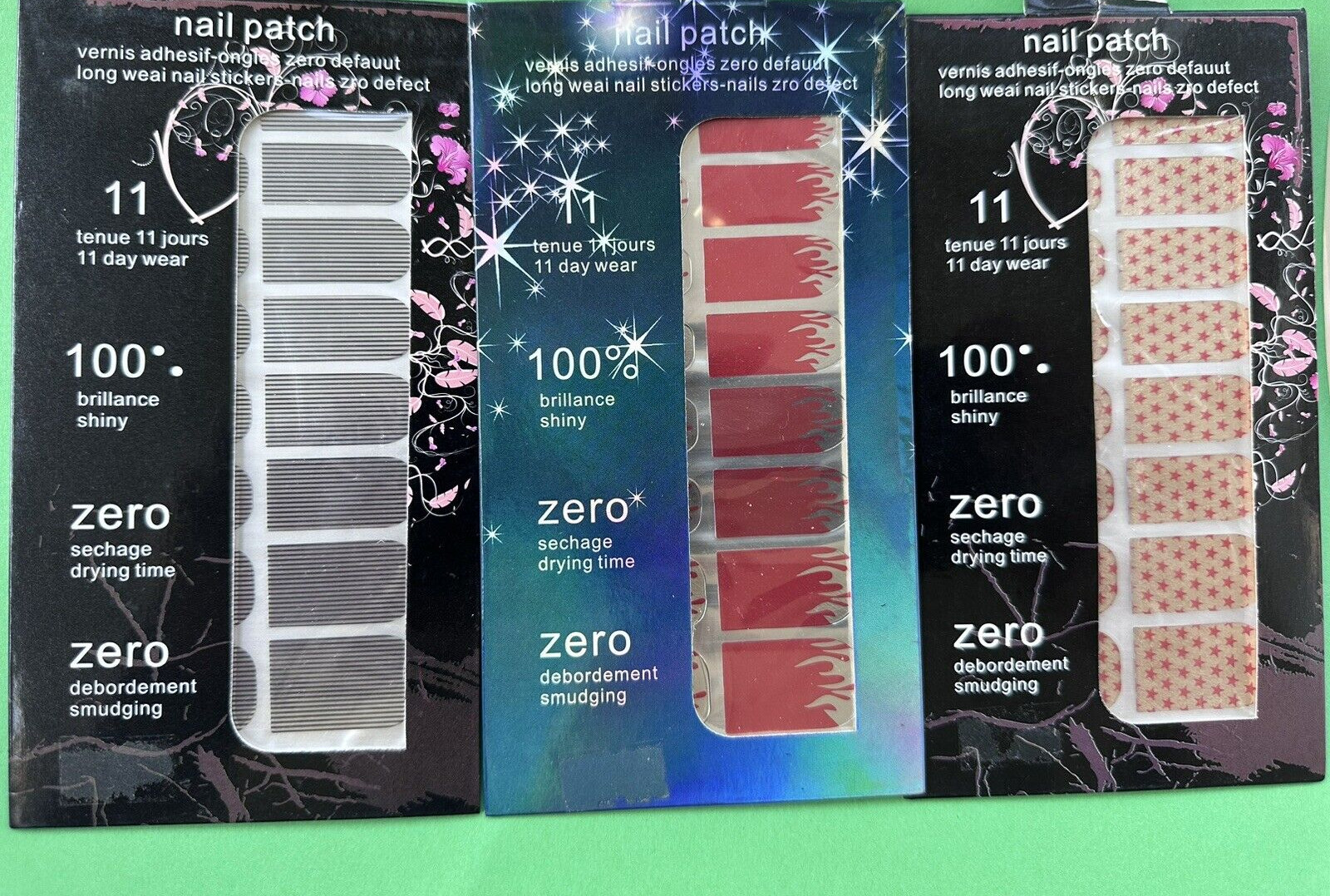 3 Multicolor 16 Patch In a Pack Nail Stickers Full Nail Wraps Strips Brand New.