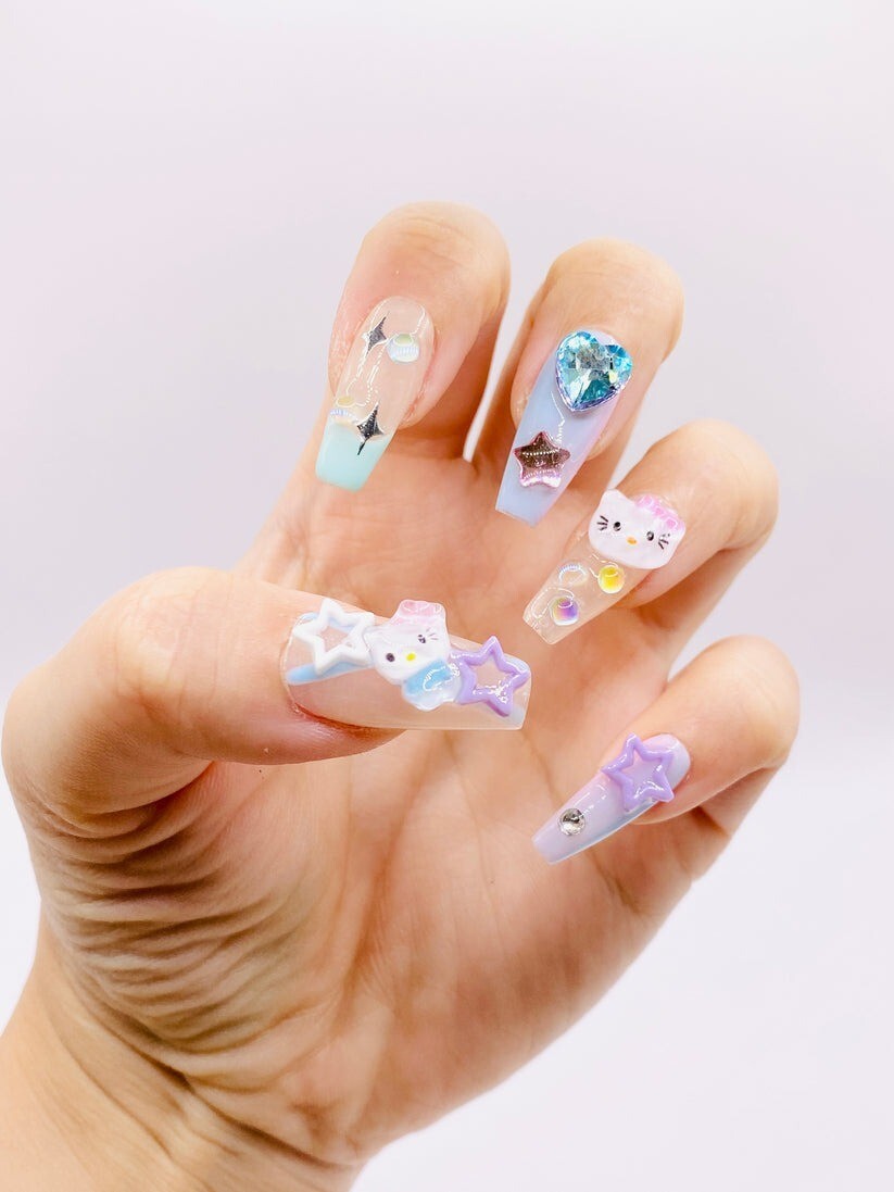 10 Piece 3D Reusable Handmade Press On Nails Luxury Cat