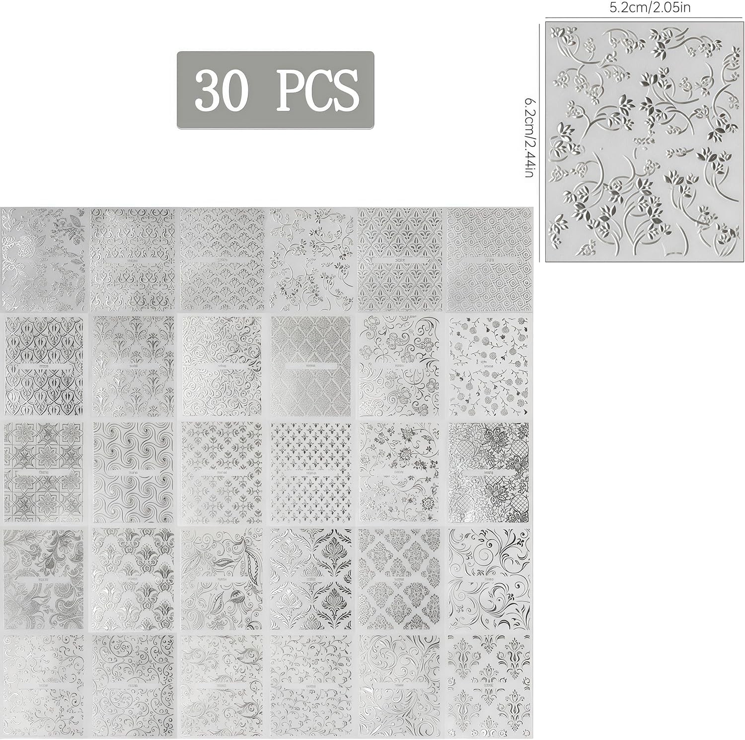 30 Silver lace Nail Stickers for Flower Nail Art 3D -Adhesive Nail Decals Sil…