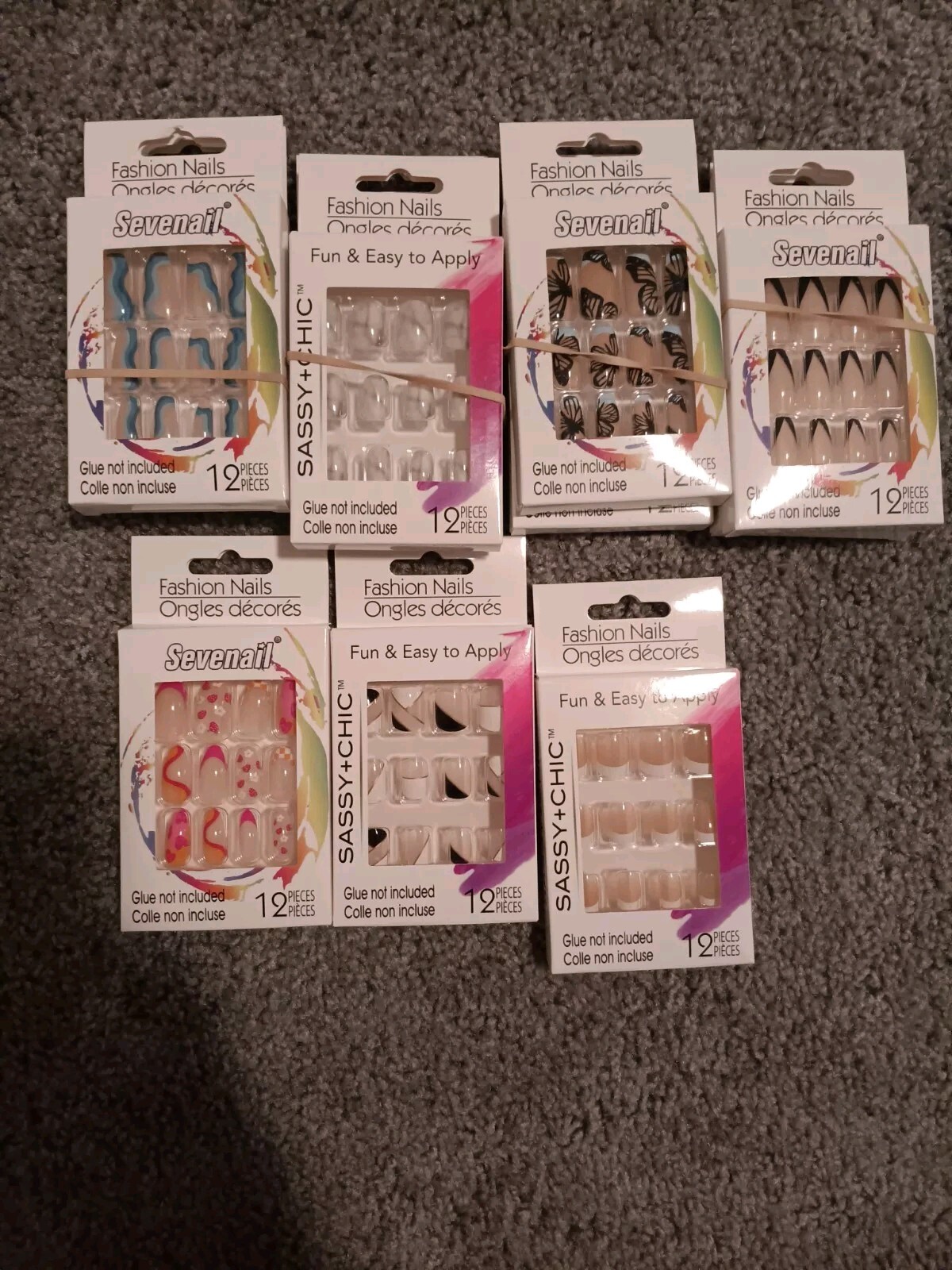 Large Lot Of Glue On Nails. 68 Boxes Total. 3 Acrylic Sculpture Kits. New.