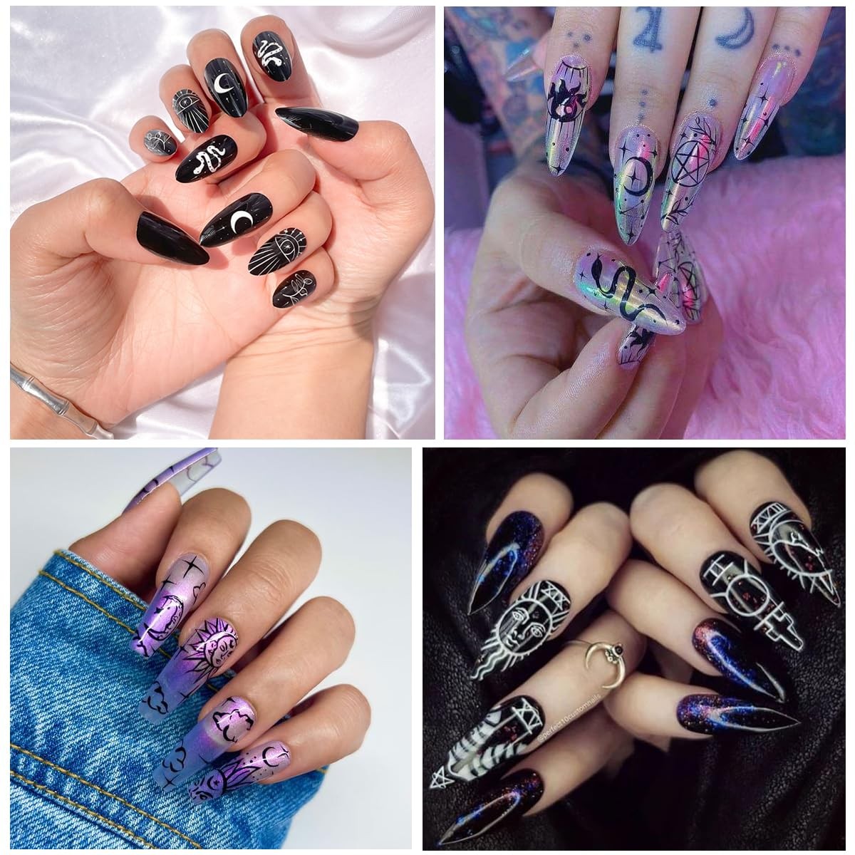 8 Sheets Metallic Nail Art Stickers Decals Silver Moon Star Sun