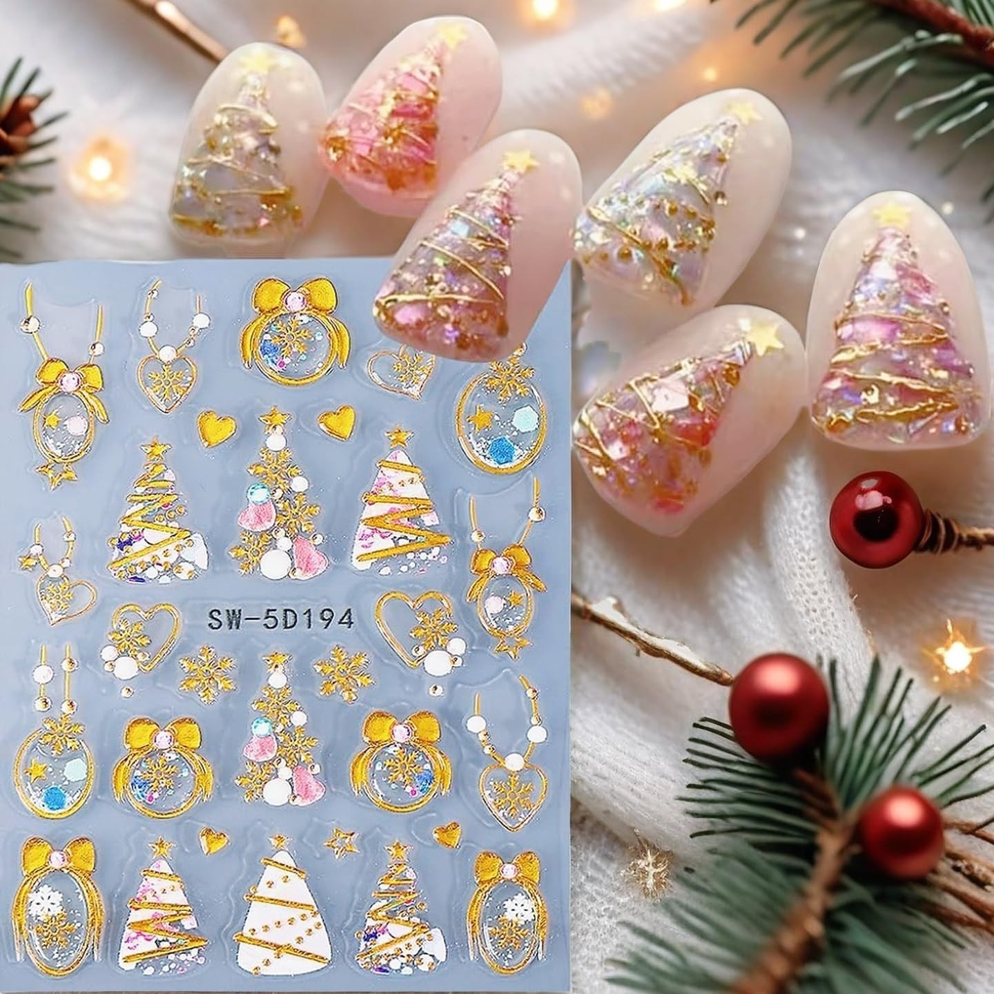 Christmas Nail Stickers, 5D Embossed Gold Snowflake Nail Decals Snowflake Bel…