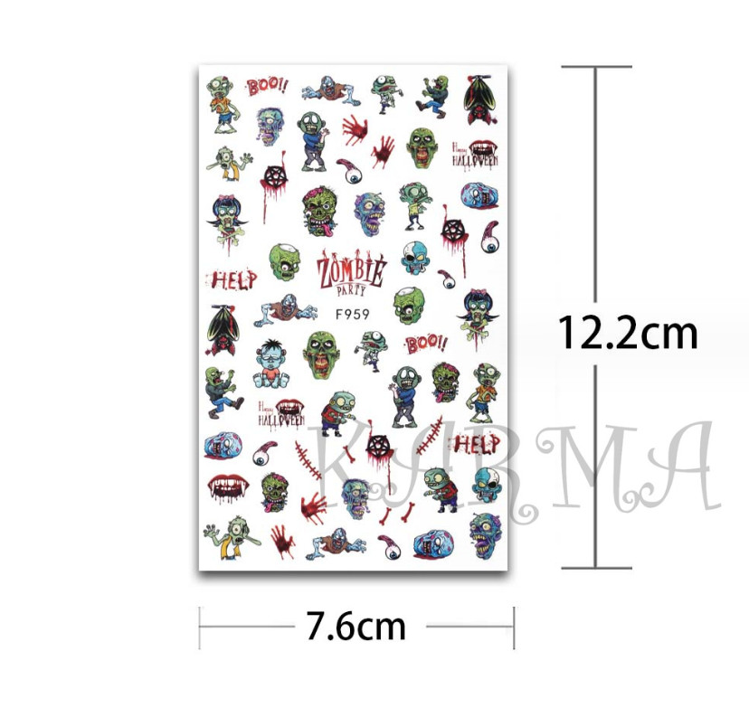 Halloween Nail Art Skull Pumpkin Ghost Witch Stickers Decals Self-Adhesive NH22