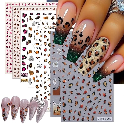 8 Nail Stickers 3D self-Adhesive French Nail Stickers Hibiscus Leopard Print