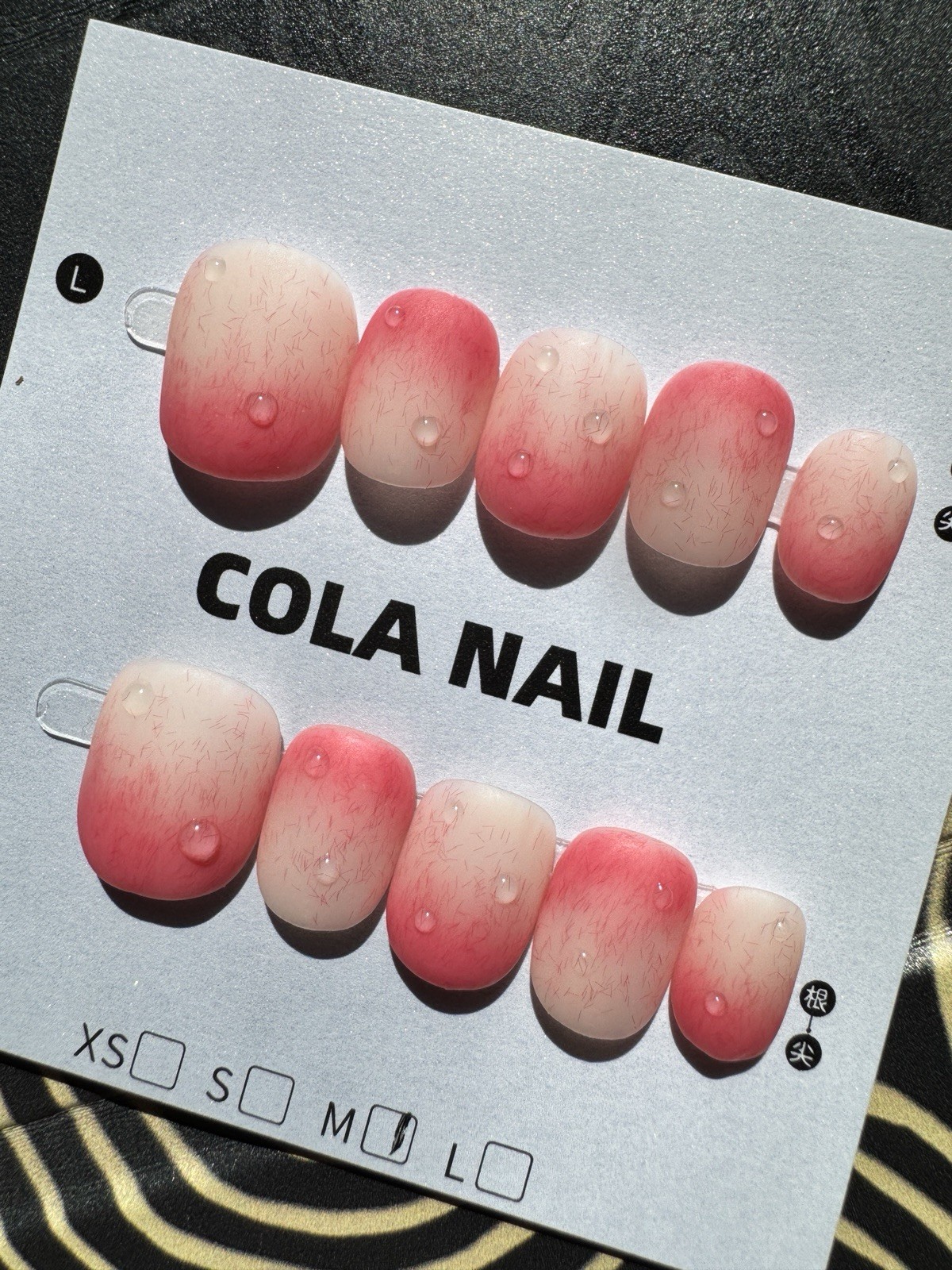 COLA NAIL Press-On Nails Square Medium Pink/White Peach Style Full Cover
