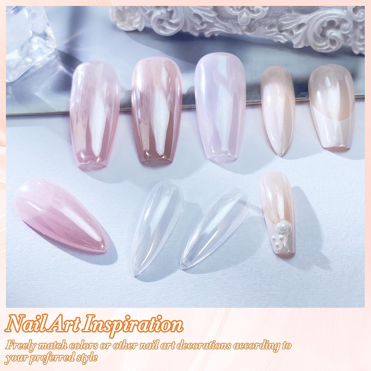 White Chrome Nail Powder, Clear Glazed Donut Mermaid Aurora Nail Powder Pigment