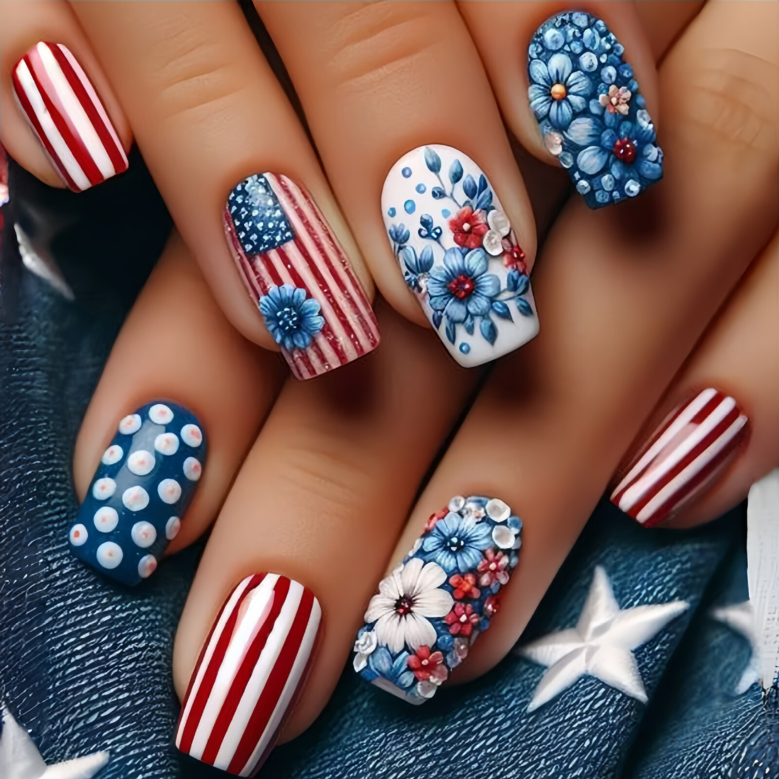 4 set （24Pcs/set ）US Flag False Nail Art Full Cover Artificial Fake Nails