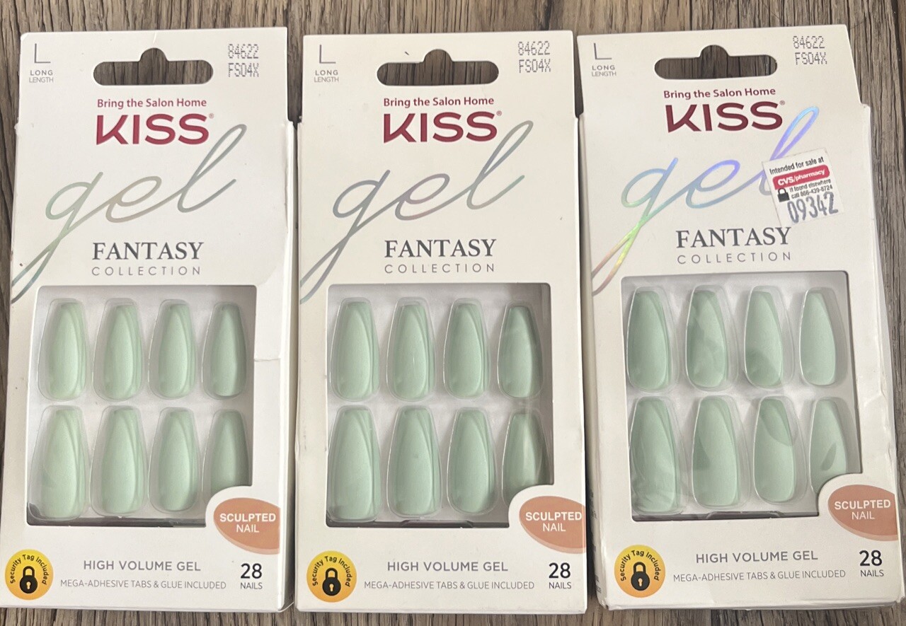 6 Pack Kiss Gel Fantasy High Volume Gel Long Nails, FS04X Sculpted 28 Nails Each