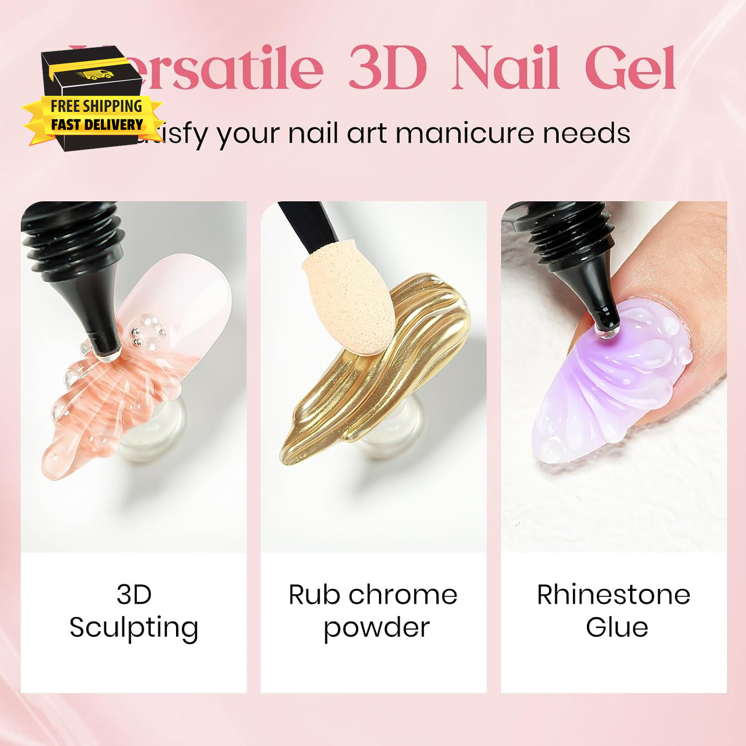 3D Nail Gel 30G Clear 3D Nail Art 3D Sculpting Gel with Chrome Powder for Nail A