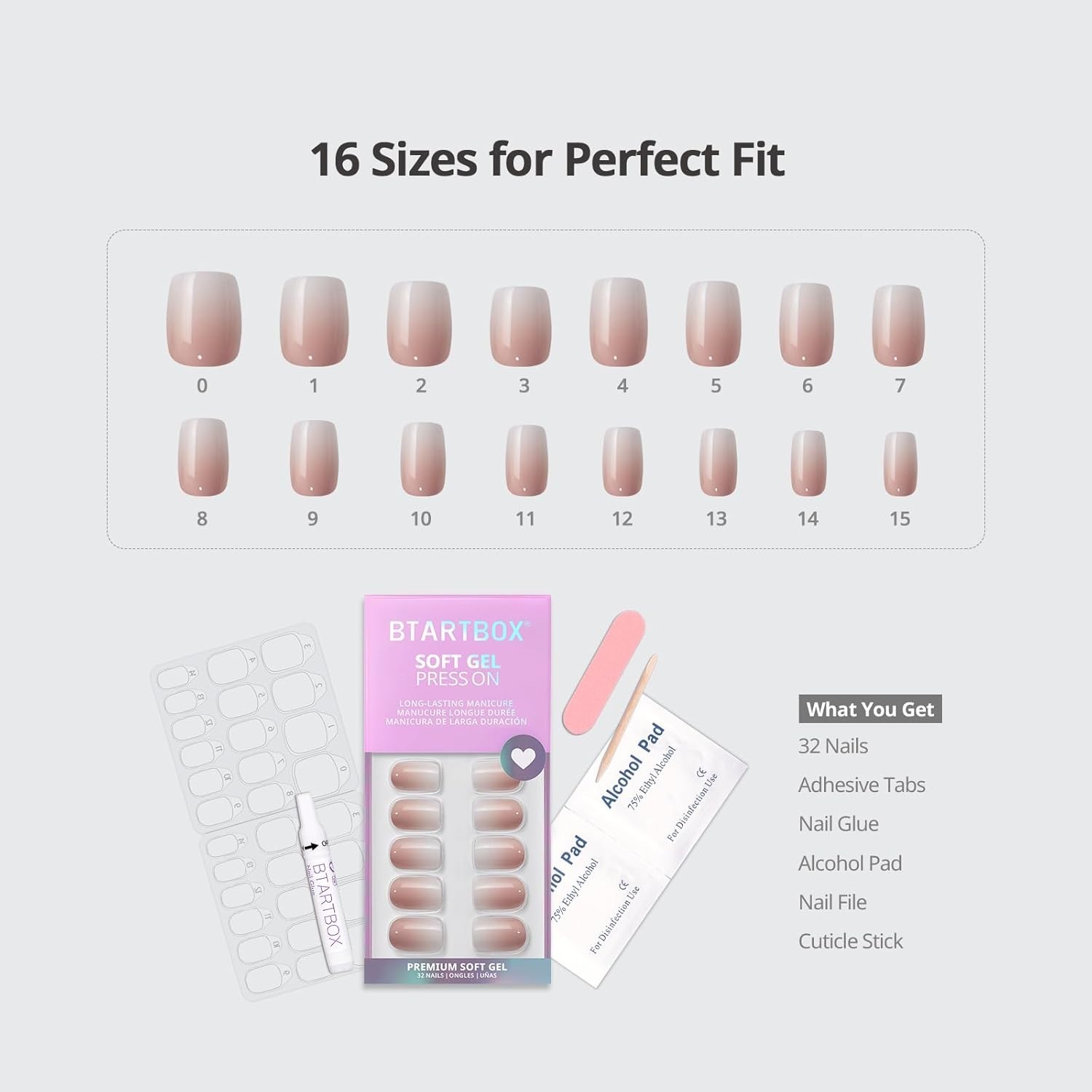 32 Reusable Square Ombre Gel Nails – Perfect Custom Fit, Easy to Apply