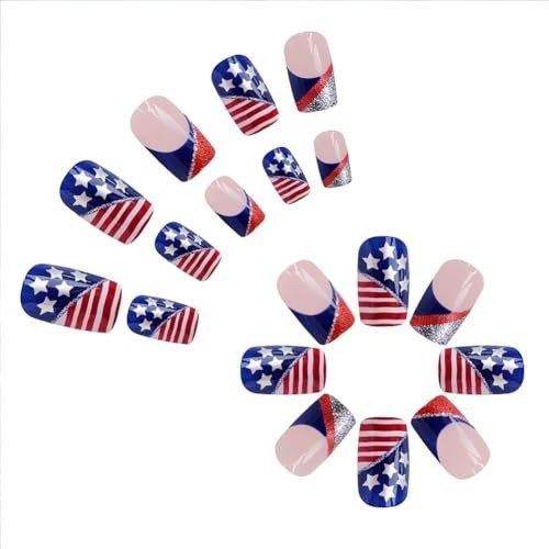 4th of July Nails – Fourth of July Nails Short Square Press On Nails Fake