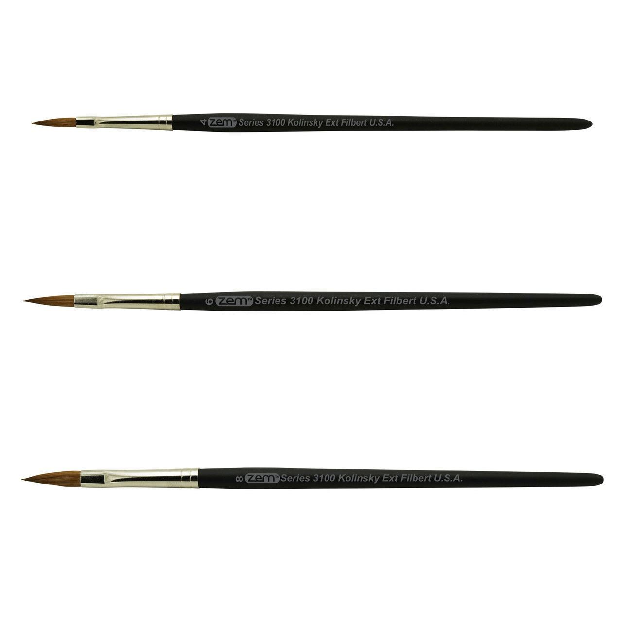 AS-80 Kolinsky Pure Sable Long Filbert Brush Set 3 pcs