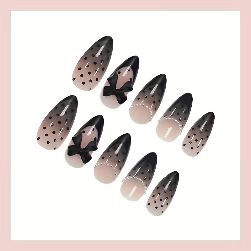 24pc Almond Shape Press On Nails 12 Sizes Full Cover Reusable Elegant Nail Set
