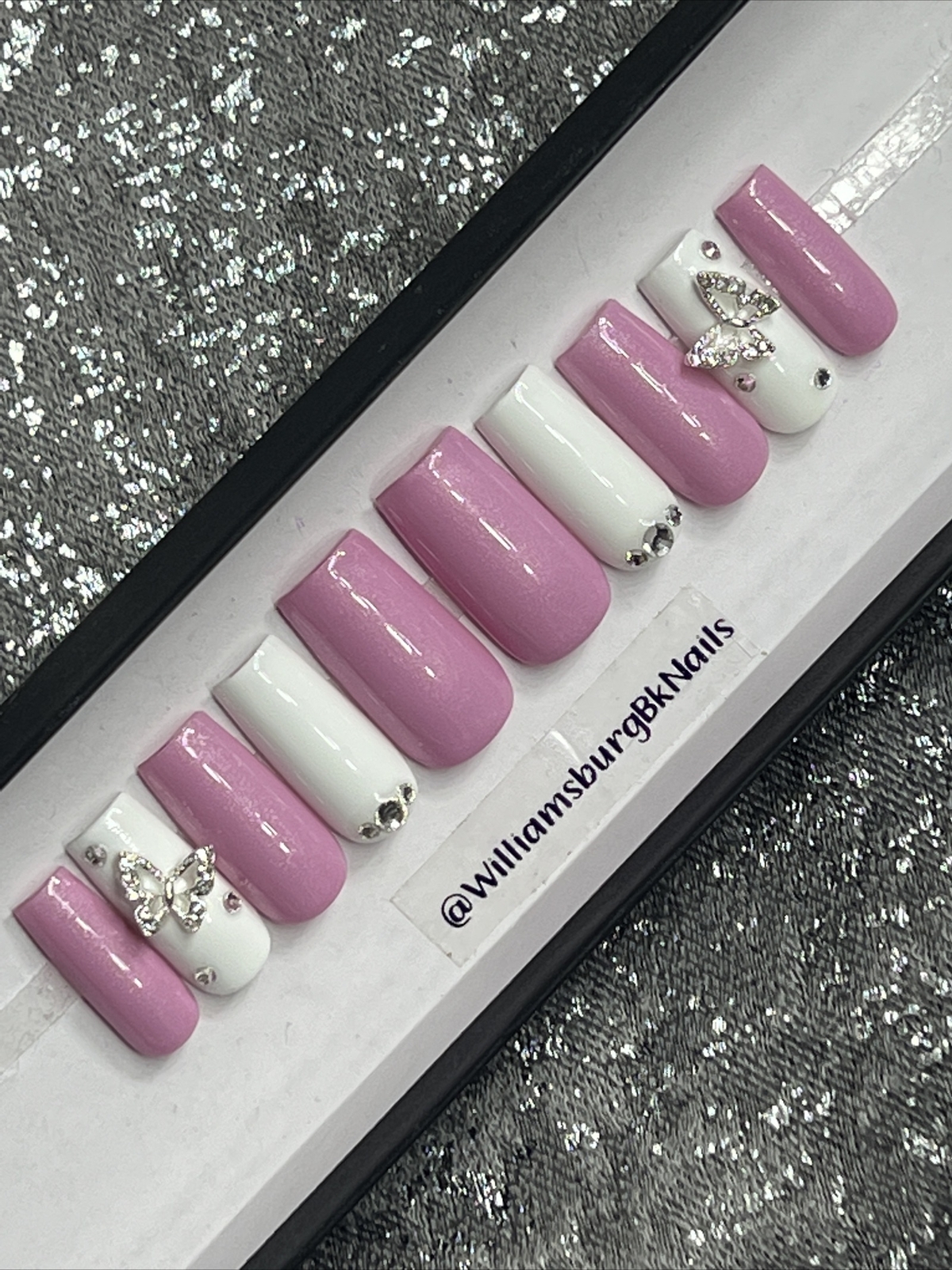 🔥 CUSTOM Gel Press On Nails, Lilac W BLING 10p set FULL SET W Kit BUTTERFLY