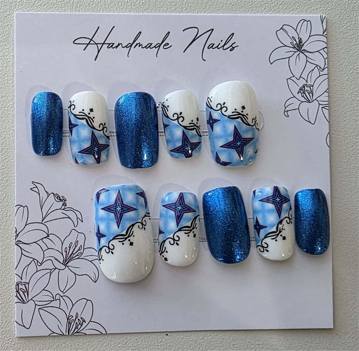Handmade Press On Nails Glossy Matte Flower Butterly Square Medium Winter Fall