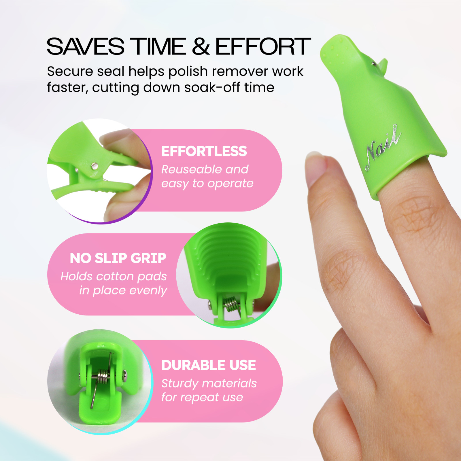 2pks High Quality Green Acrylic UV Gel Polish Remover Clip Cap Manicure Tool