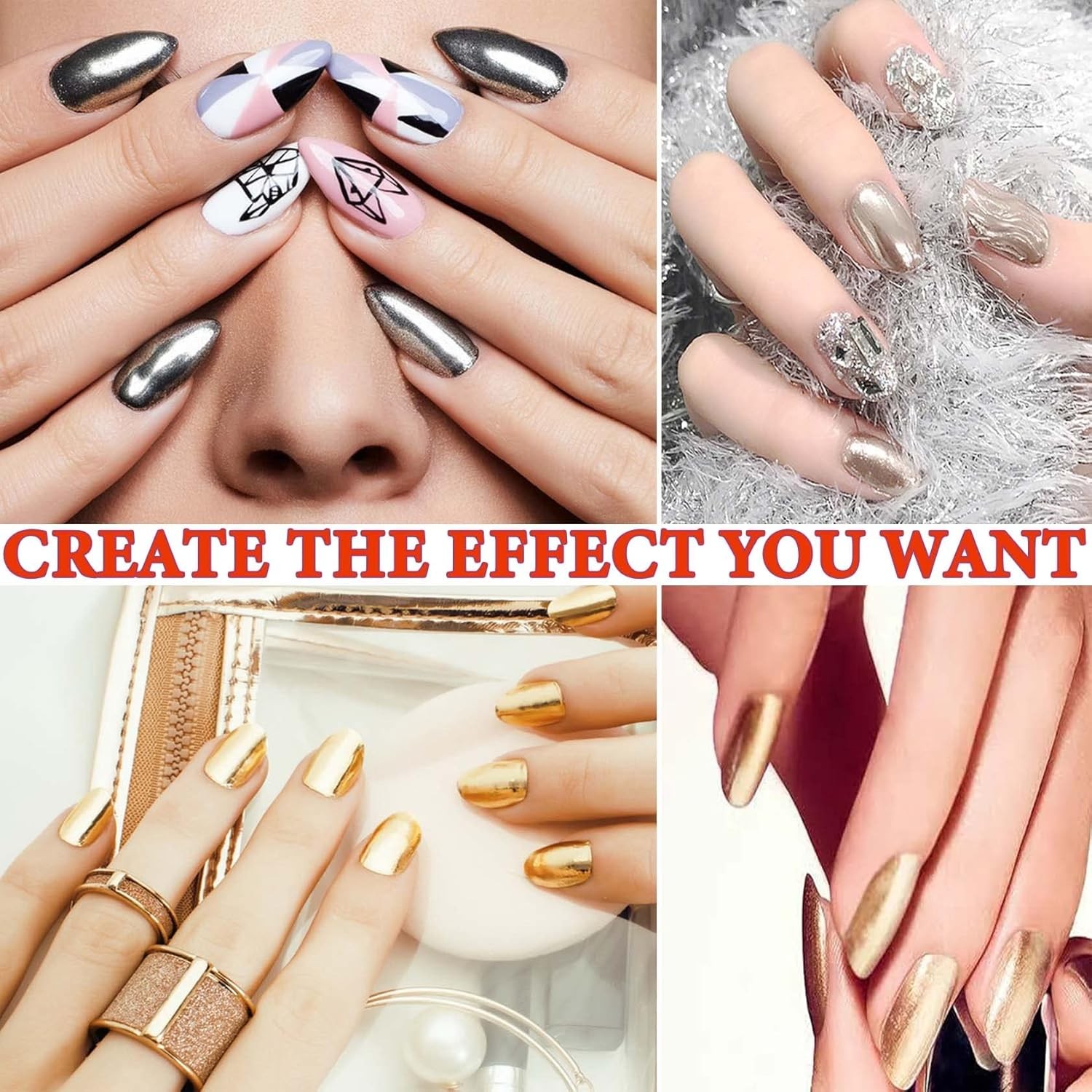 2Pcs Gold Silver Chrome Nail Powder,Holographic Highly Pigmented A