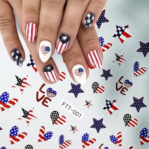4th of July Nail Art Stickers Star Heart America Flag Patriot Nail style1
