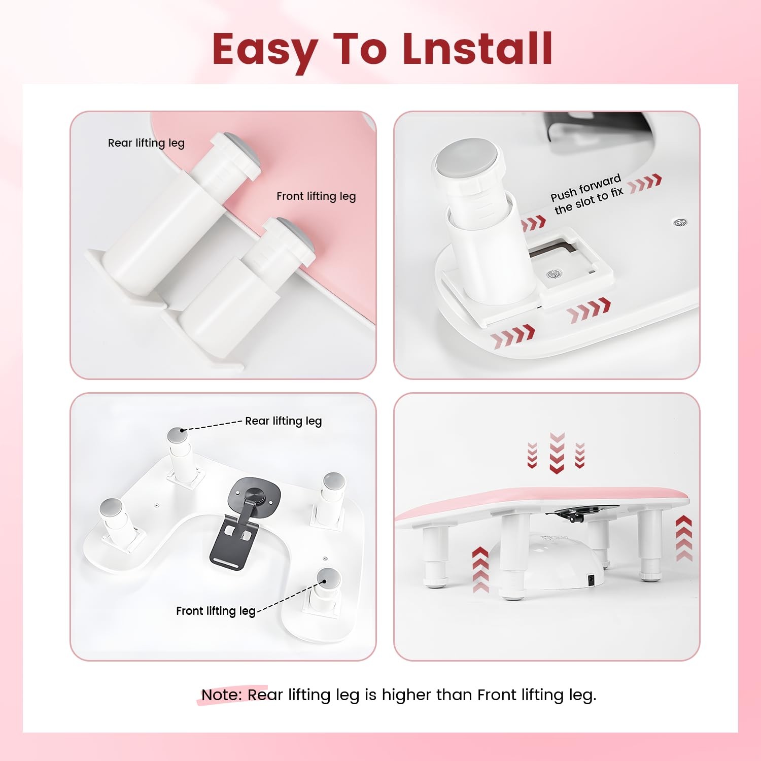 Pink U-Shaped Manicure Arm Rest for Nails Tech with Rotating 360°Built-In Pho…