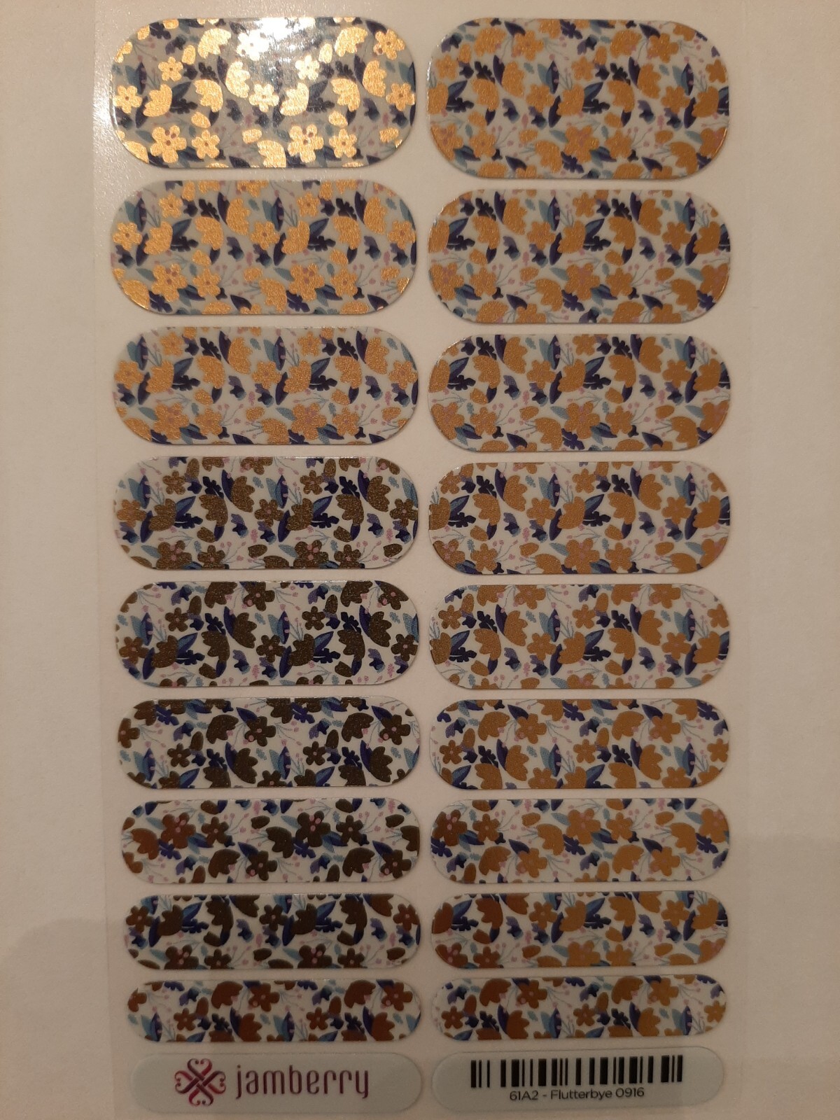 Jamberry Flutterbye Foiled Gold Fur Cute Gilded Mint Full Sheet