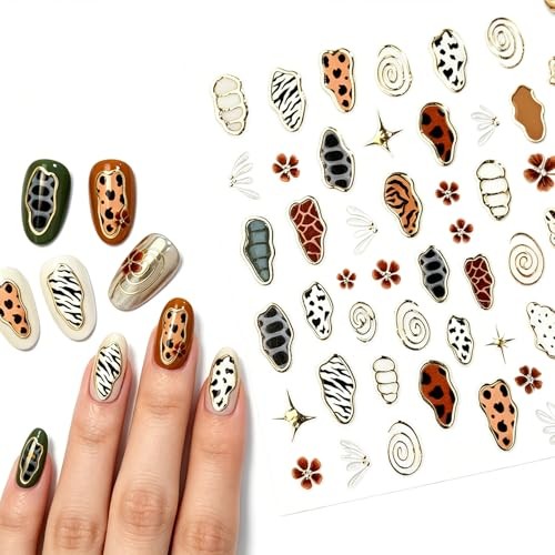 Leopard Print Nail Stickers – 3D Gold Embossed Nail Decals, Self Style4