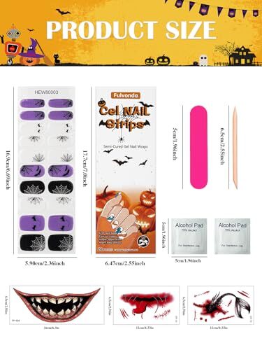 Semi-Cure Nail Gel Strips,Nail Gel Stickers for Halloween Party,23PCS Gel Nail
