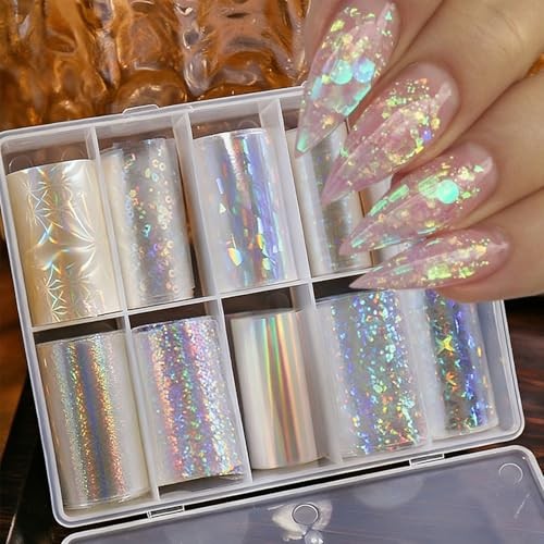 10 Rolls Aurora Nail Foil for Nail Art 3D Holographic Clear Nail Sky Stickers-7