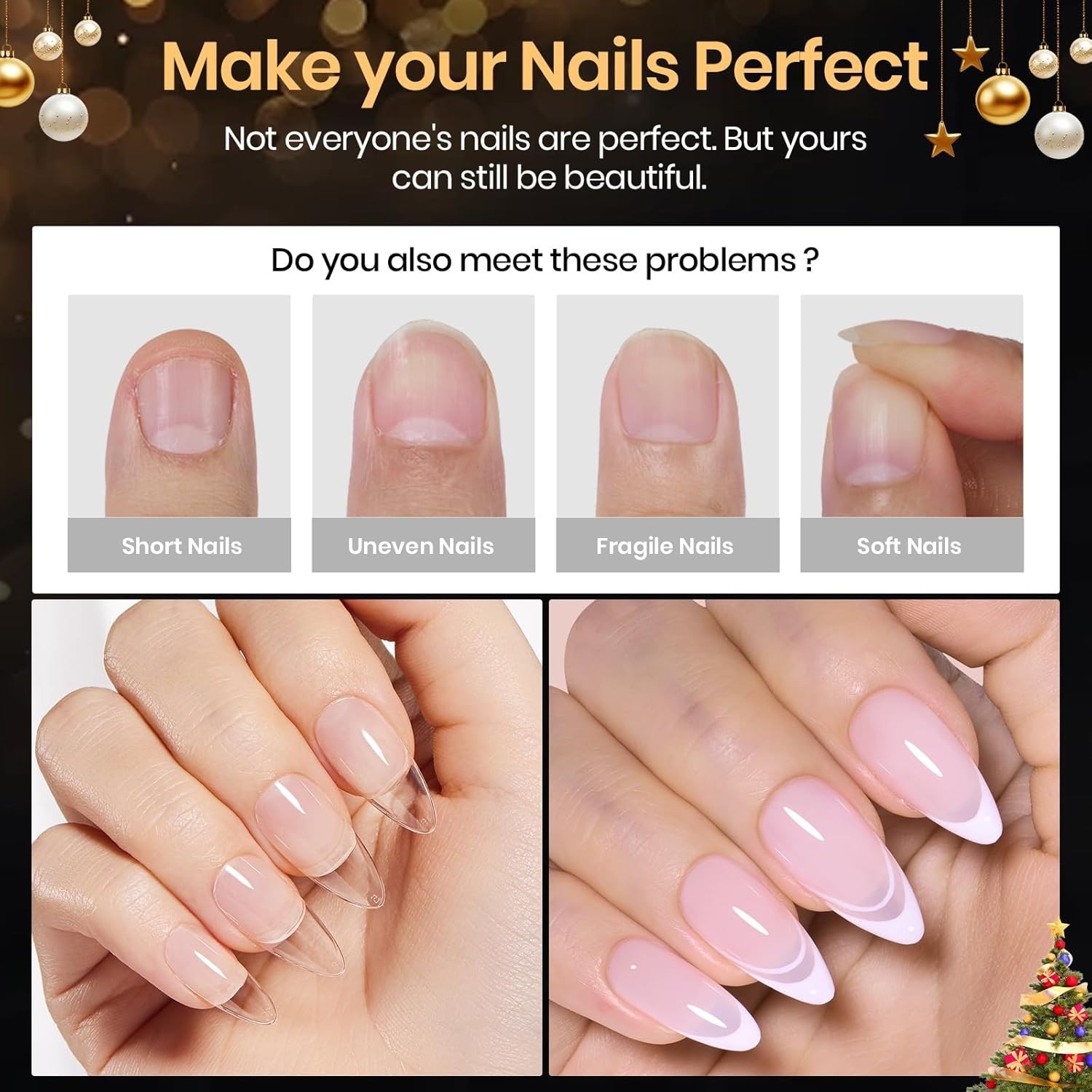 Beetles Medium Almond Nail Tips 576pcs Clear Soft Gel Pre-Etched Full Cover Set