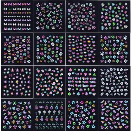 EBANKU 24Sheets Fluorescence Nail Art Stickers Decals 3D Self-Adhesive
