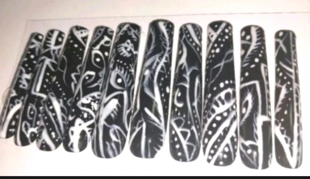 Handmade custom Black Paisley bandanna 10pc 3xl acrylic press on nails Sz Small