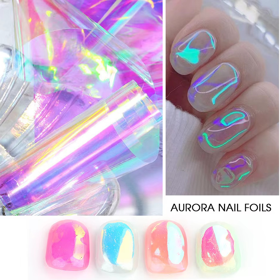 Broken Glass Nail Foil Effect Stickers Shattered Holographic Angel Paper Wraps