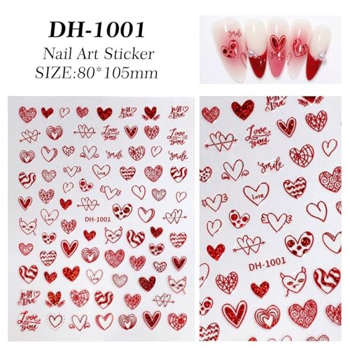 7 Sheets Heart Nail Stickers for Nail Art Valentine’s Day Nail Decals Style-5