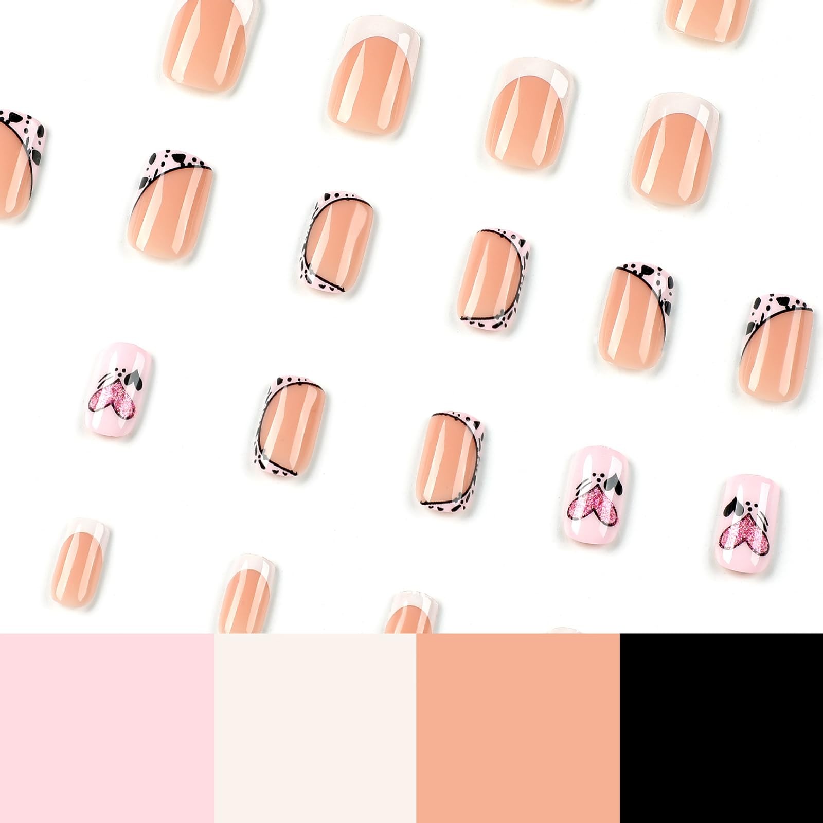 French Tip Press on Nails Valentines Heart Fake Nails Medium Square Acrylic N…