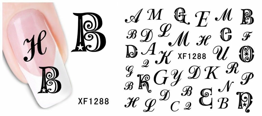 Nail Art Water Transfer Sticker Decal Stickers Pretty Letters Black XF1288