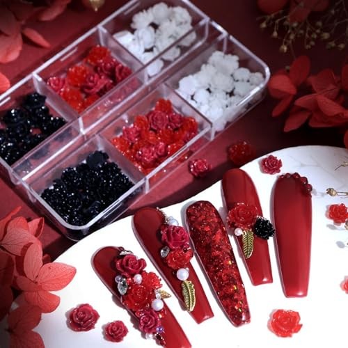1 Box 3 Color Flower Nail Charms 3D Resin Camellia Nail Gems White Red YHN33