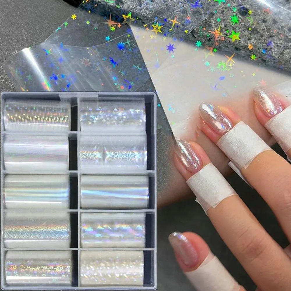 Aurora Nail Foil Transfer Stickers,Nail Art Supplies Holographic Aurora Glass