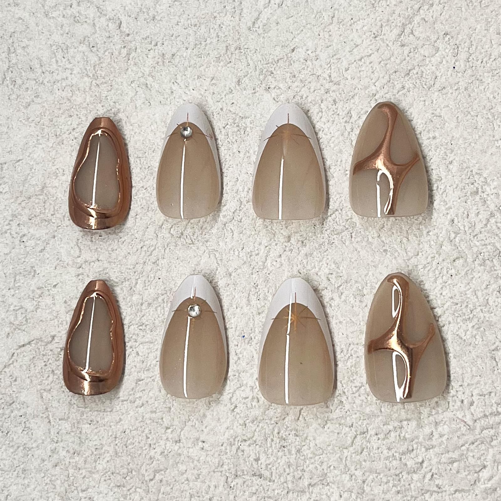 Jremg White French Tip Press on Nails Medium Almond almond, Multicolor